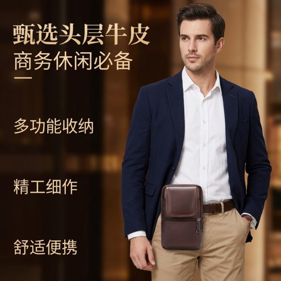 跨境temu热销真皮男士腰间包休闲简约手机包便携出行工地烟包腰包