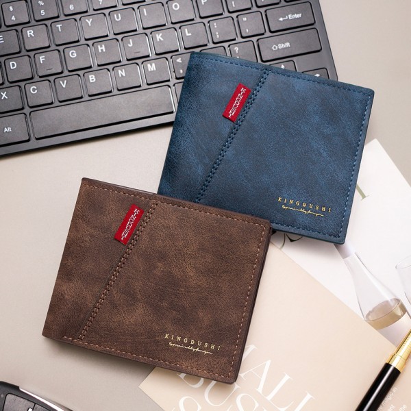 男士短款时尚简约拼接带活页硬币袋零钱包多卡位大容量男钱夹