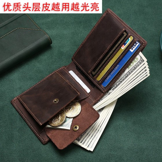 男款真皮钱包2022新款复古疯马皮钱夹高档品牌男士皮夹商务时尚软