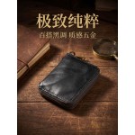 日系男士复古短款拉链钱包亚马逊货源多功能植鞣皮钱包竖款钱夹潮