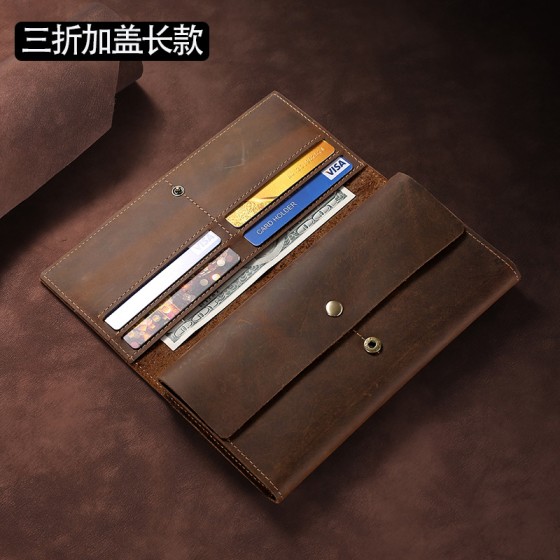 可盘可养复古疯马牛皮男士长中短款钱包油浸皮多卡位真皮美金钱夹
