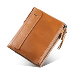 疯马牛皮男士钱包  RFID防盗刷牛皮短款男士票夹钱夹双拉链零钱包