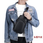 男士真皮胸包 头层牛皮胸前包男款 复古休闲风单肩挎包大容量皮包