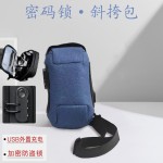 运动机车包带USB口密码斜挎包大容量运动机车包单肩斜挎男士胸包