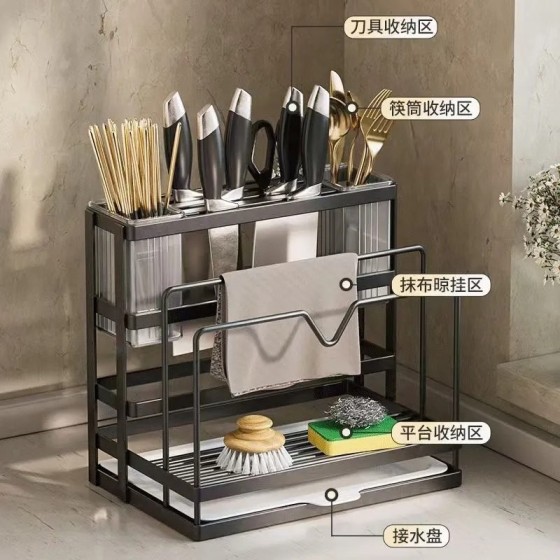 厨房刀架家用筷子笼置物架台面砧板架多功能锅盖架刀具收纳架代发