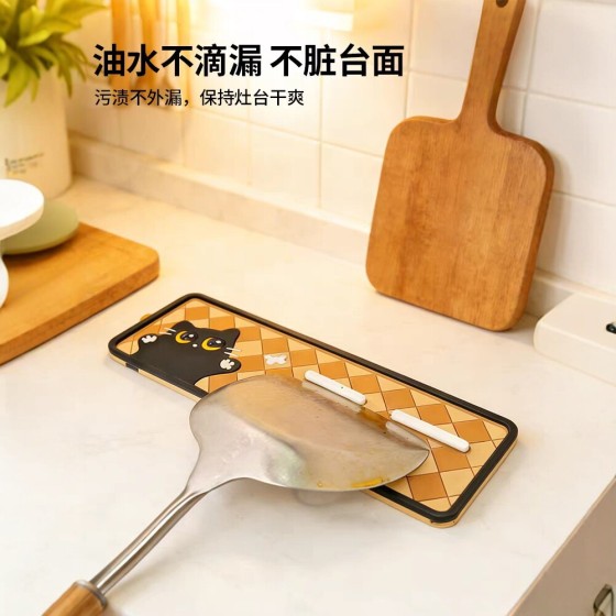 多功能锅盖垫厨房收纳沥水垫防滑耐高温家用灶台置物架卡通猫设计