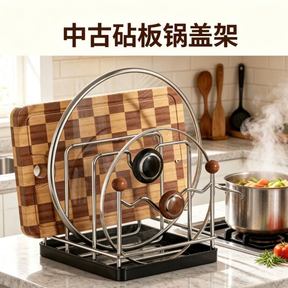 新款不锈钢锅盖置物架菜板锅盖厨房置物架台面锅盖多功能一体