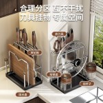 不锈钢刀架厨房一体台面多功能锅盖收纳架家用菜板刀具沥水置物架