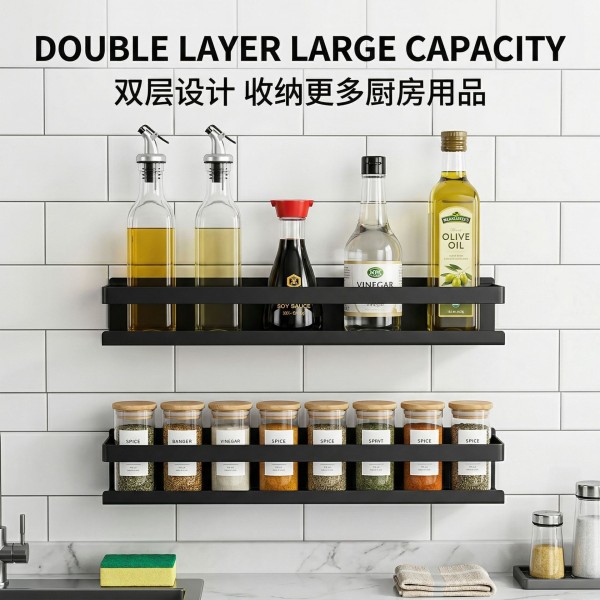 跨境多功能壁挂收纳架调味品收纳不锈钢厨房调料架置物架批发
