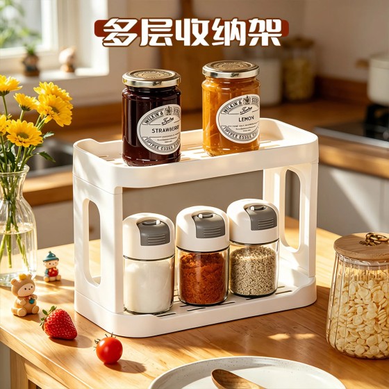厨房置物架双层调料架家用台面沥水架多功能桌面收纳架放水杯架子