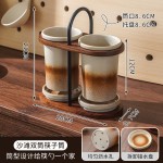 新款双筒粗陶筷子筒可沥水筷子筒双筒家用厨房筷子收纳筒带收纳架