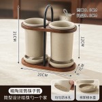 新款双筒粗陶筷子筒可沥水筷子筒双筒家用厨房筷子收纳筒带收纳架