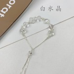 天然紫水晶月光石手链女秋冬清新小香风粉紫水四叶草手链直播热卖