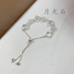 天然紫水晶月光石手链女秋冬清新小香风粉紫水四叶草手链直播热卖