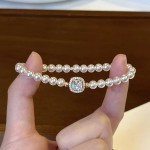 小方糖锆石贝珠手链女925纯银法式复古优雅小香风手串小红书爆款