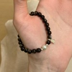 s925纯银天然黑曜石珠串淡水珍珠招财纳福手链女简约银曜石手饰