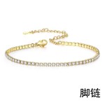 亚马逊新款925纯银脚链女士时尚18k金色满钻锆石脚饰欧美跨境热卖