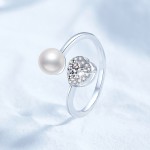 S925纯银戒指女莫桑石戒指女爱心形天然淡水珍珠可调节戒指环批发