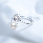 S925纯银戒指女莫桑石戒指女爱心形天然淡水珍珠可调节戒指环批发