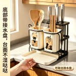 厨房刀具置物架台面多功能收纳架带接水盘沥水架刀架筷子筒中古风