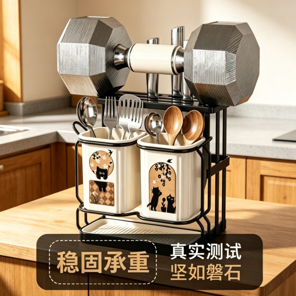 厨房刀具置物架台面多功能收纳架带接水盘沥水架刀架筷子筒中古风