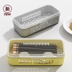 筷子收纳盒家用新款勺子沥水盒带盖平放筷子筒笼餐具收纳盒
