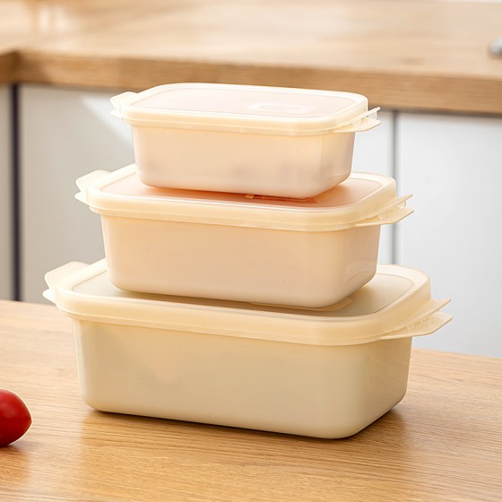 透明日式保鲜盒食品级餐盒饭盒冰箱塑料按压式便当盒三件套收纳盒