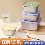 不锈钢保鲜盒 马卡龙彩盖密封盒 厨房备菜果蔬分装便当收纳盒跨境