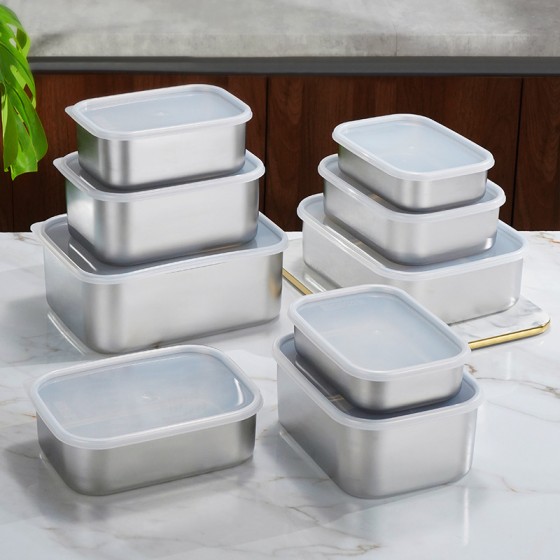 食品级316不锈钢保鲜盒带密封盖长方形饭盒冰箱分格收纳保鲜盒