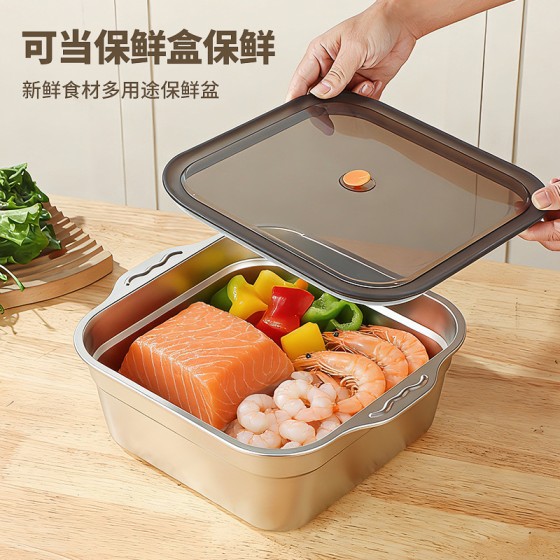 不锈钢方形沥水篮家用厨房水槽洗菜盆双耳冲孔果蔬淘米滤水篮批发