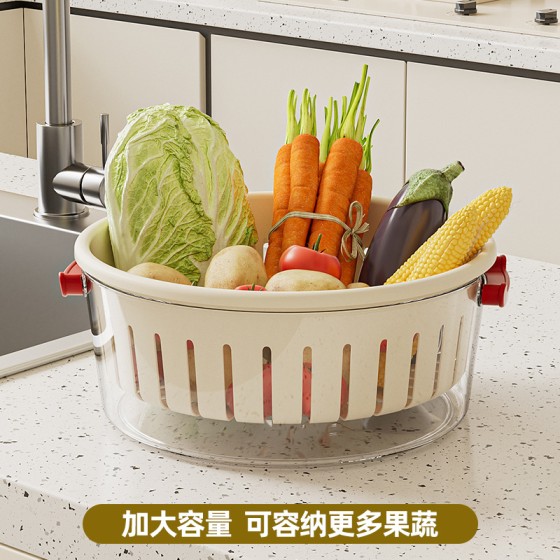 双层加厚厨房PP沥水篮 家用洗菜盆果蔬沥水水果篮客厅桌面果盘