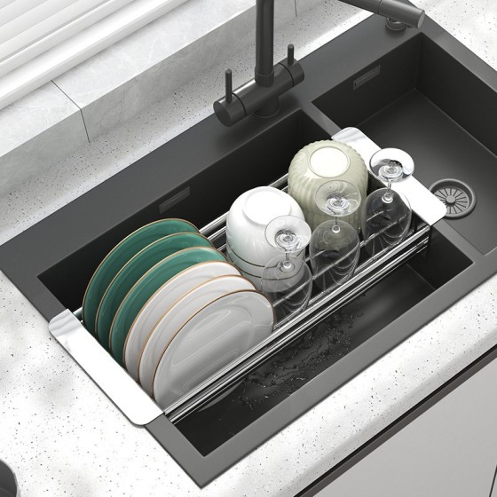 不锈钢水槽沥水篮可伸缩多功能洗碗池碗碟沥干架厨房洗菜盆沥干篮