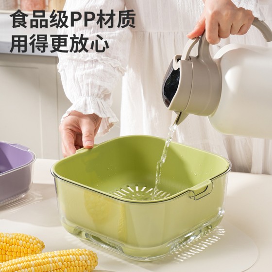 厨房双层沥水篮食品级洗菜盆沥干篮厨用加厚多功能洗水果洗菜神器