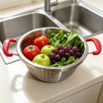 家用塑料双耳单把淘米漏筛滤水篮厨房不锈钢密孔洗米洗菜滤水盆