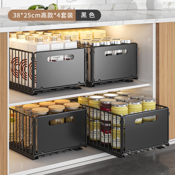 厨房抽拉式置物架橱柜内可伸缩滑轨抽屉放碗碟锅具收纳架调料拉篮