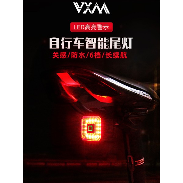 VXM自行车尾灯智能刹车尾灯铝合金车灯夜骑警示灯USB充电骑行装备