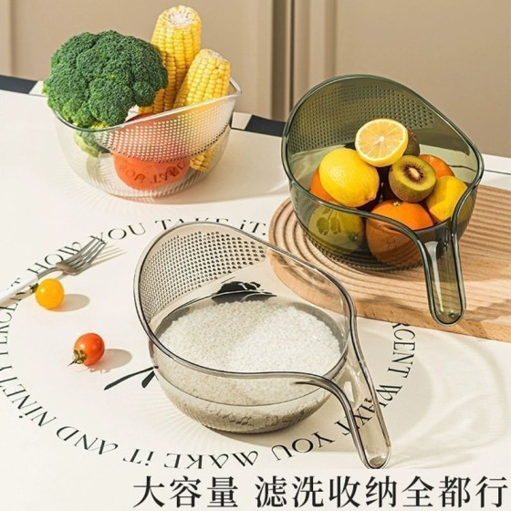 小米筛厨房淘米神器多功能洗米筛淘米盆过滤自带手柄洗菜盆沥水篮