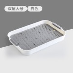 沥水盘功夫茶盘家用客厅户外露营双层仿木纹托盘水果盘塑料沥水篮
