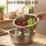 食品级加厚304不锈钢盆家用和面滤水淘米盆厨房专用洗菜盆沥水篮