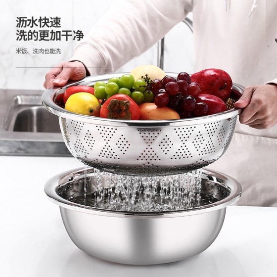 加厚不锈钢漏盆特大号洗菜盆沥水篮洗米筛淘米盆厨房沥水盆食品级