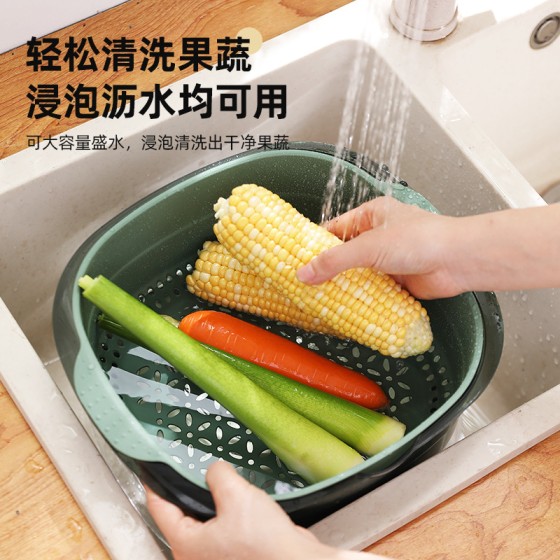 加厚双层新款PET沥水篮 厨房多功能塑料洗菜盆菜篮子果蔬收纳篮子