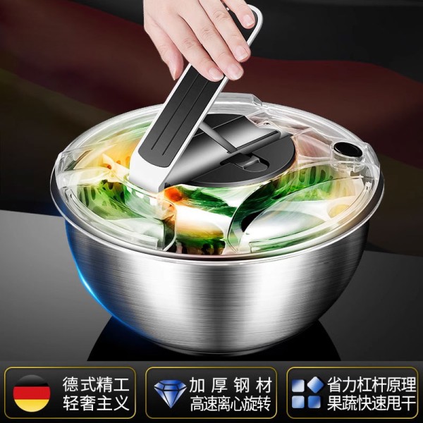 不锈钢蔬菜沙拉脱水器手摇式甩干机电动果蔬沥水篮厨房家用洗菜盆
