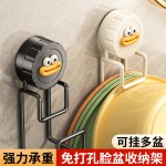 家用卡通吸盘挂钩免打孔脸盆收纳架浴室厨房壁挂式碳钢置物架批发