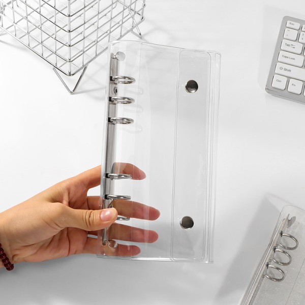 ins风透明half活页夹A6窄款双扣外壳笔记本旅行文具手帐6孔外壳