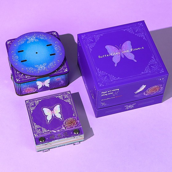 旋转八音盒蝶恋花纸雕日历创意桌面摆件生日礼物纪念品3d立体便签