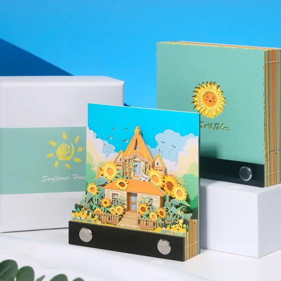 实用礼物向日葵小屋3d便签文创礼品桌面摆件纸砖手撕立体便签纸