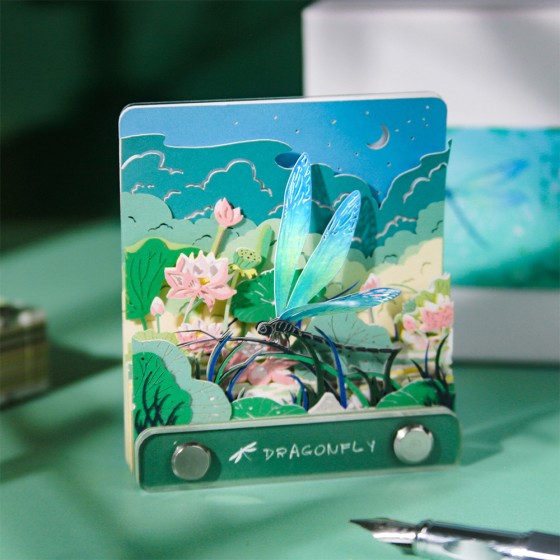跨境新品蜻蜓3d立体便签本可撕创意礼物摆件小荷尖尖镂空雕刻本