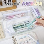 韩具PVC透明考试笔袋方形大容量手提拉链收纳袋高颜值简约文具