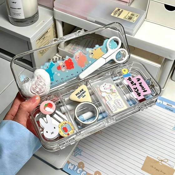 ins风透明笔盒高颜值笔袋收纳大容量文具盒小众不撞款女生学生用