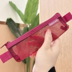 跨境专供韩具笔袋复古时尚简约尼龙立体三角网纱收纳袋迷你文具袋